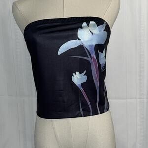 Psychedelic Black-Purple/Blue Floral Tube Top ,Size Large Lined In Front